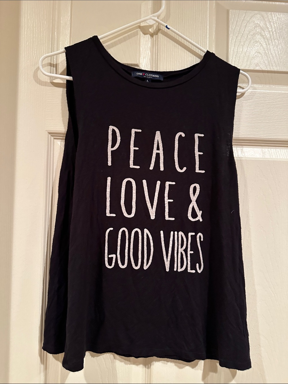 One Clothing Black Graphic Muscle Tank - Peace Love & Good Vibes